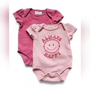 Rabbit & Bear “Always Happy” Baby Girl Bodysuit Set Size 0–3 Months